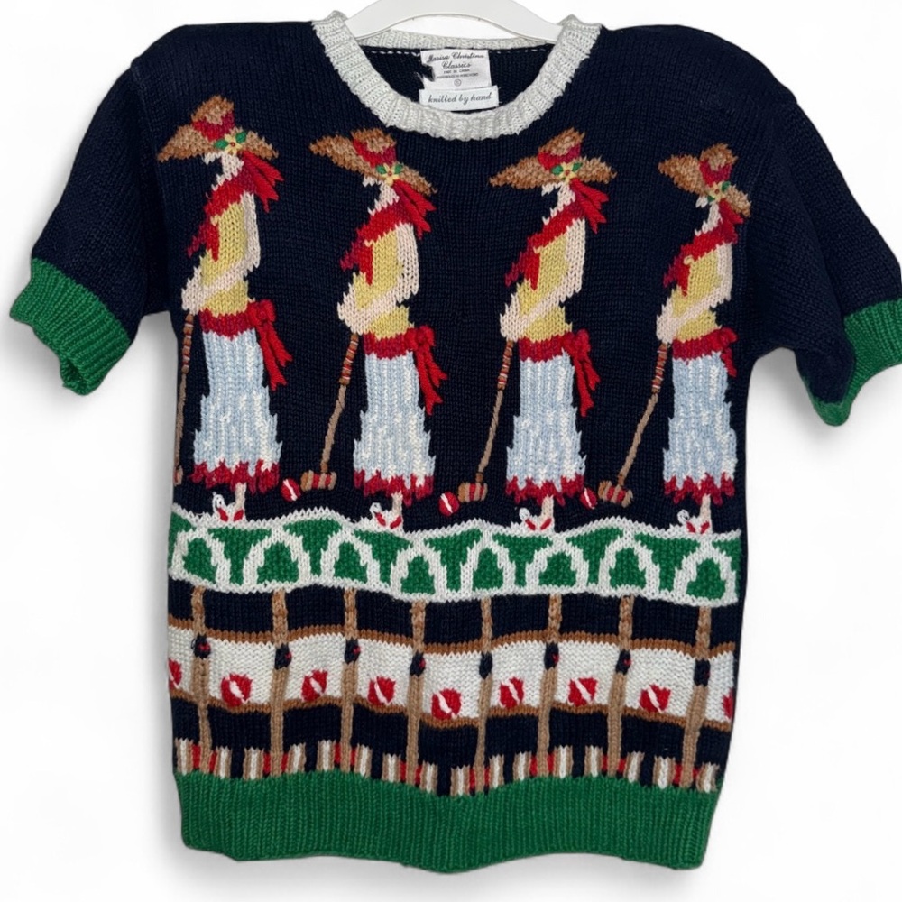 Marisa Christina Collection Women Croquet Short Sleeve Hand Knit Sweater Small
